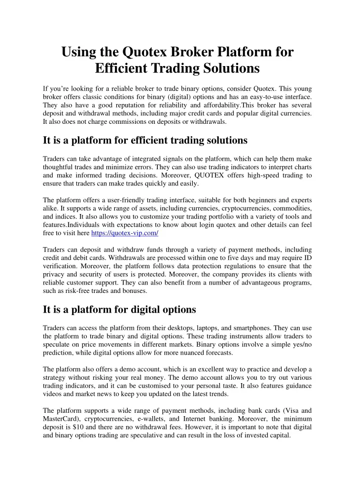 using the quotex broker platform for efficient