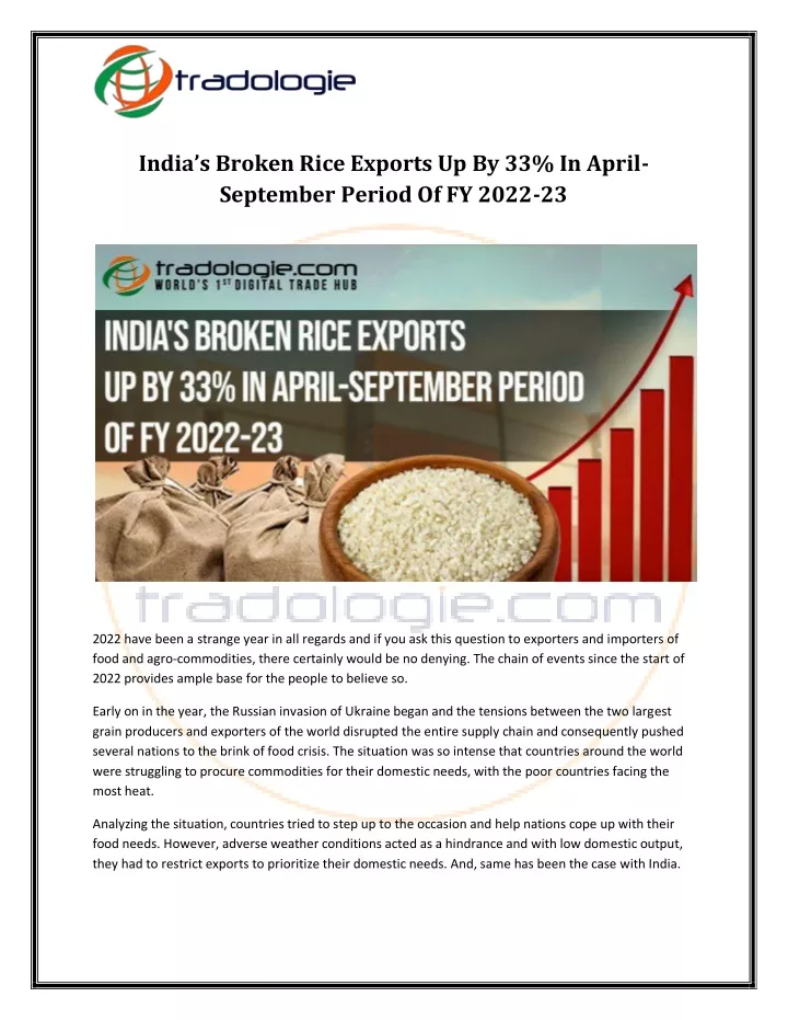 india s broken rice exports up by 33 in april