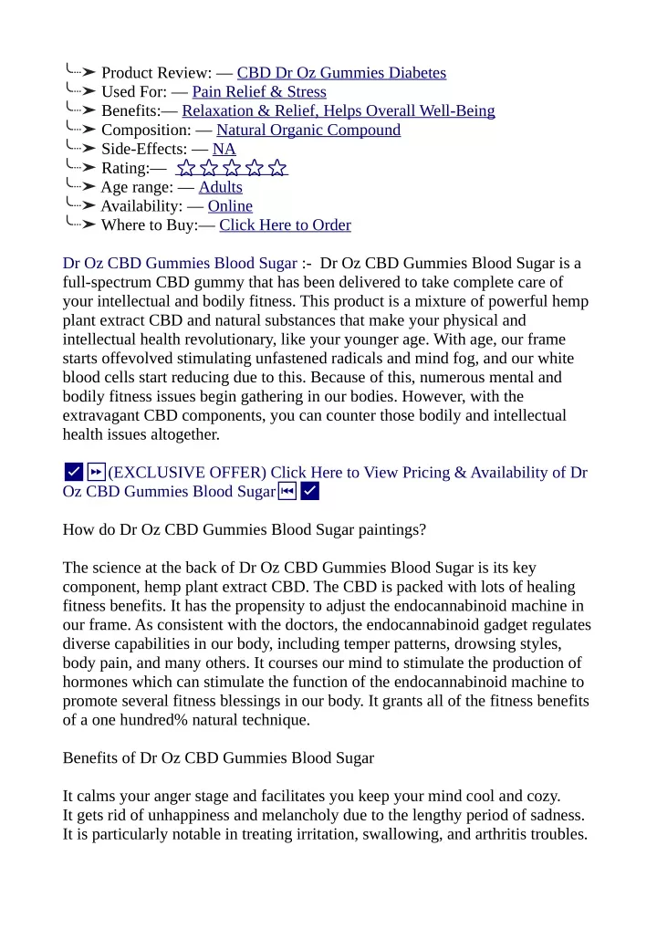 product review cbd dr oz gummies diabetes used