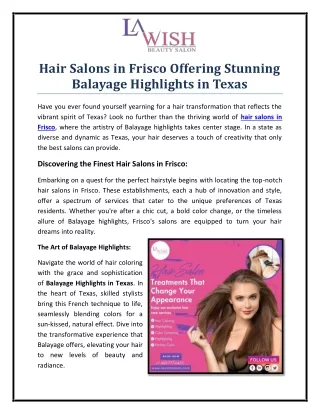 Hair Salons in Frisco Offering Stunning Balayage Highlights in Texas