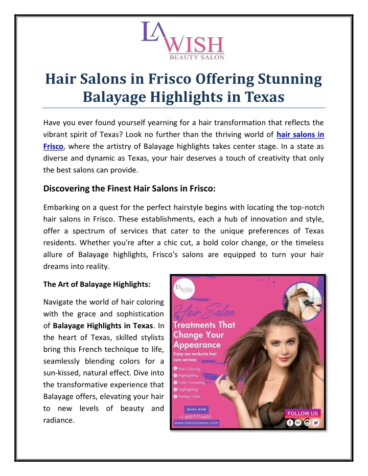 hair salons in frisco offering stunning balayage