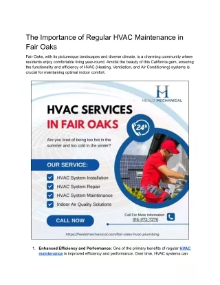 Importance of Regular HVAC Maintenance in Fair Oaks