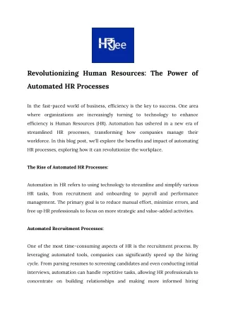 Revolutionizing Human Resources: The Power of Automated HR Processes