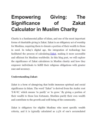 Empowering Giving: The Significance of Zakat Calculator in Muslim Charity