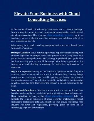 Elevate Your Business with Cloud Consulting Services
