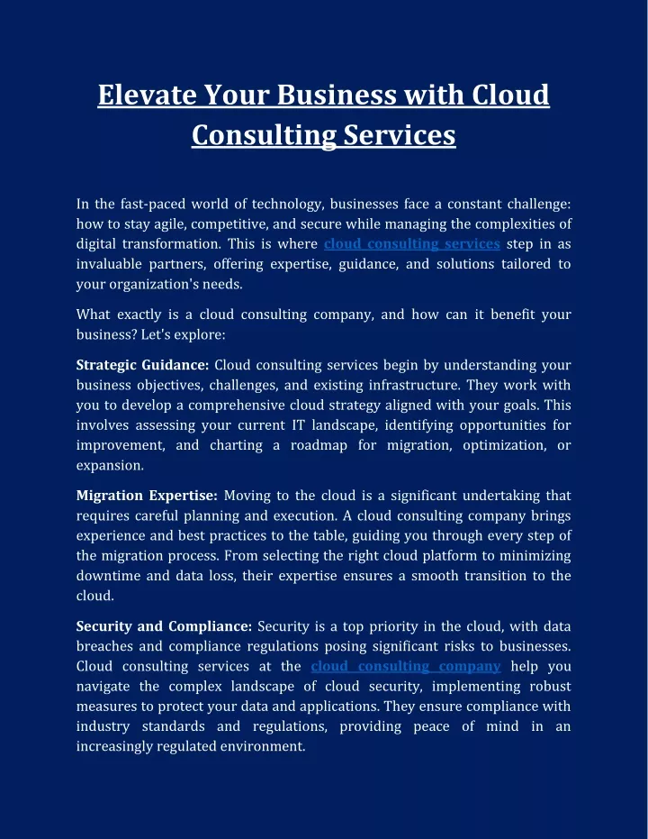 elevate your business with cloud consulting