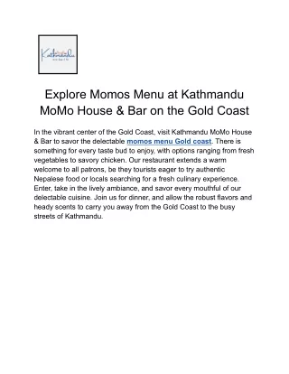 Explore Momos Menu at Kathmandu MoMo House & Bar on the Gold Coast