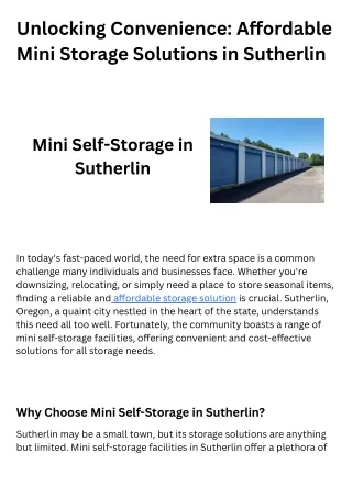 Unlocking Convenience Affordable Mini Storage Solutions in Sutherlin