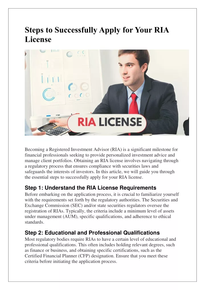 steps to successfully apply for your ria license