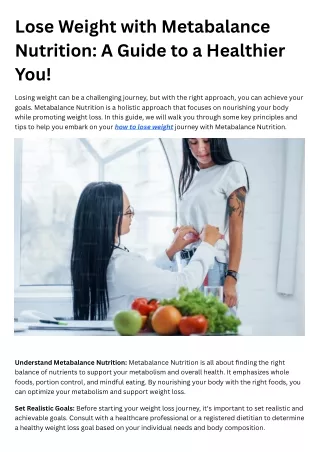 Lose Weight with Metabalance Nutrition A Guide to a Healthier You!