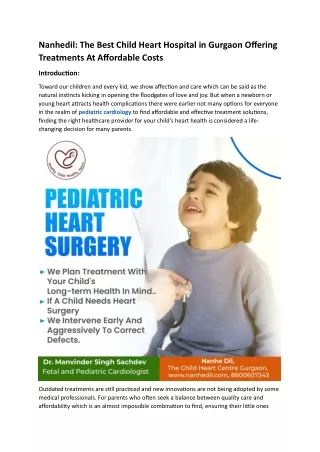 The Best Child Heart Hospital in Gurgaon Offering Treatments At Affordable Costs