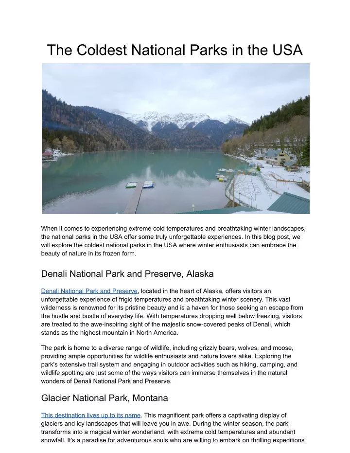 the coldest national parks in the usa