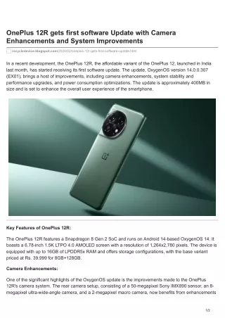 OnePlus 12R gets first software Update with Camera Enhancements and System Improvements