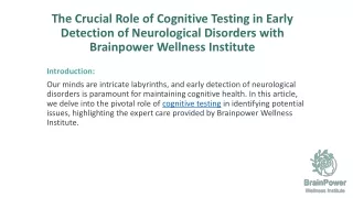 The Crucial Role of Cognitive Testing in Early