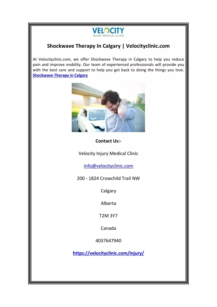 shockwave therapy in calgary velocityclinic com