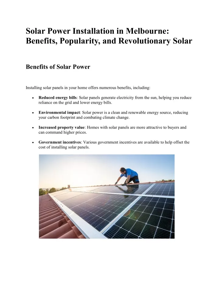 solar power installation in melbourne benefits