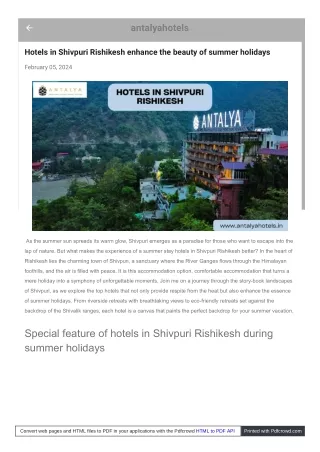Special feature of hotels in Shivpuri Rishikesh during summer holidays