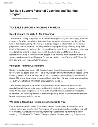 Tax Sale Support Personal Coaching and Training Program - TaxSaleSupport