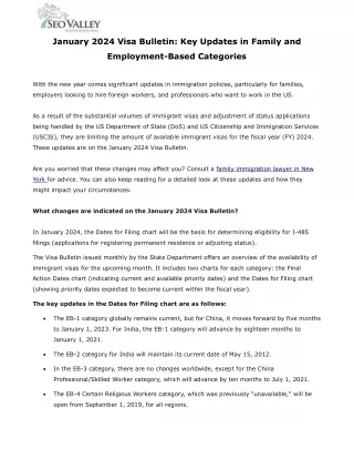 January 2024 Visa Bulletin Key Updates in Family and Employment-Based Categories