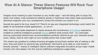 Wow At A Glance: These Glance Features Will Rock Your Smartphone Usage!