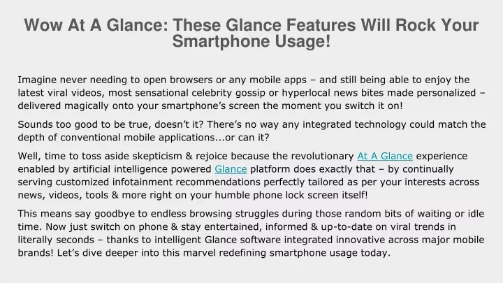 wow at a glance these glance features will rock your smartphone usage