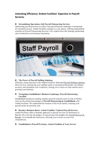 Unlocking Efficiency Ardent Facilities' Expertise in Payroll Services