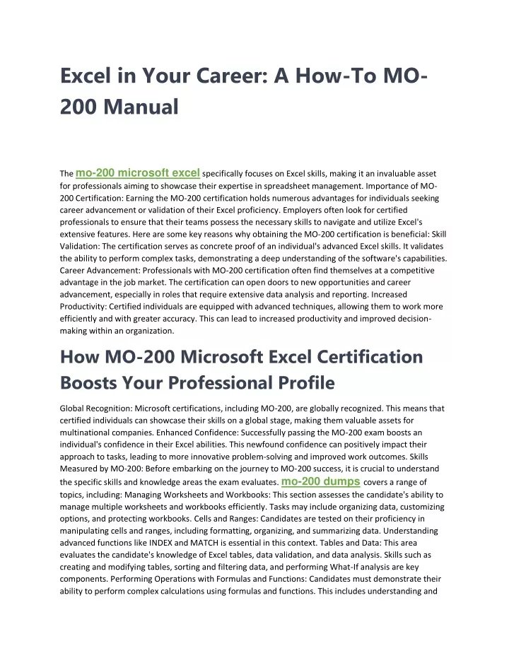 excel in your career a how to mo 200 manual