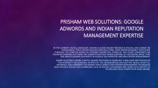 Prisham Web Solutions Google AdWords and Indian Reputation Management Expertise