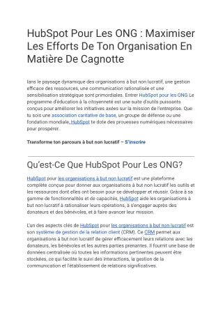 HubSpot Pour Les ONG  Maximiser Tes Efforts De Cagnotte