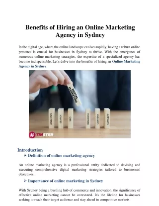 Benefits of Hiring an Online Marketing Agency in Sydney