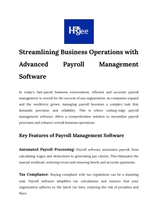 Streamlining Business Operations with Advanced Payroll Management Software