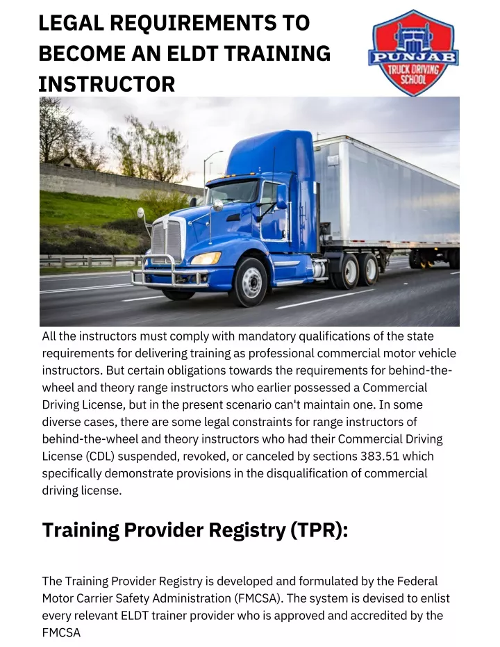 legal requirements to become an eldt training