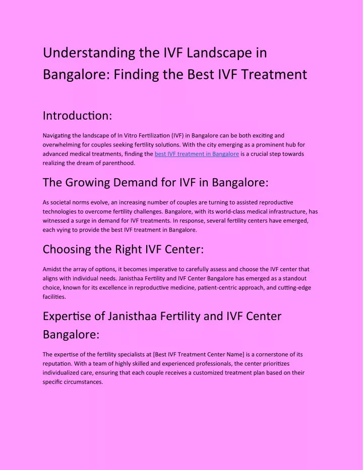 understanding the ivf landscape in bangalore