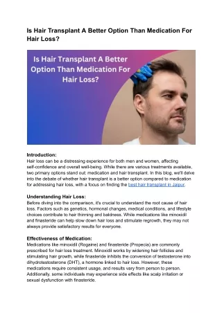 Is Hair Transplant A Better Option Than Medication For Hair Loss