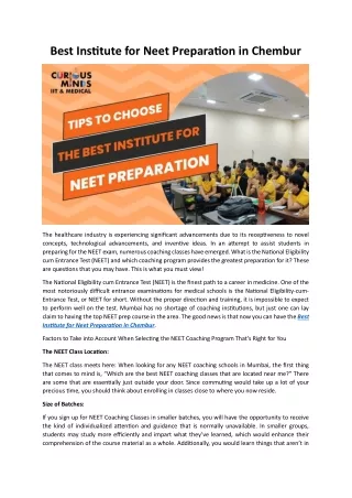 Best Institute for Neet Preparation in Chembur