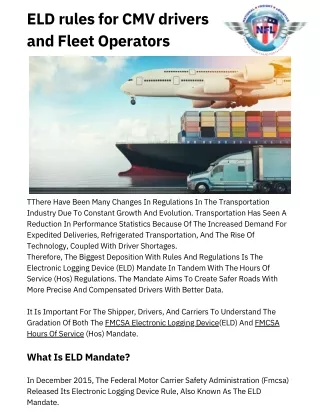 eld rules for cmv drivers and fleet operators