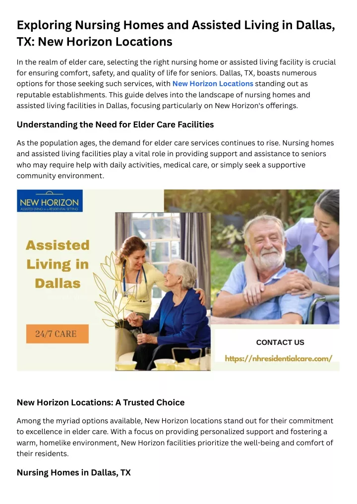 exploring nursing homes and assisted living