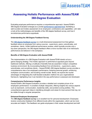 Assessing Holistic Performance with AssessTEAM 360-Degree Evaluation