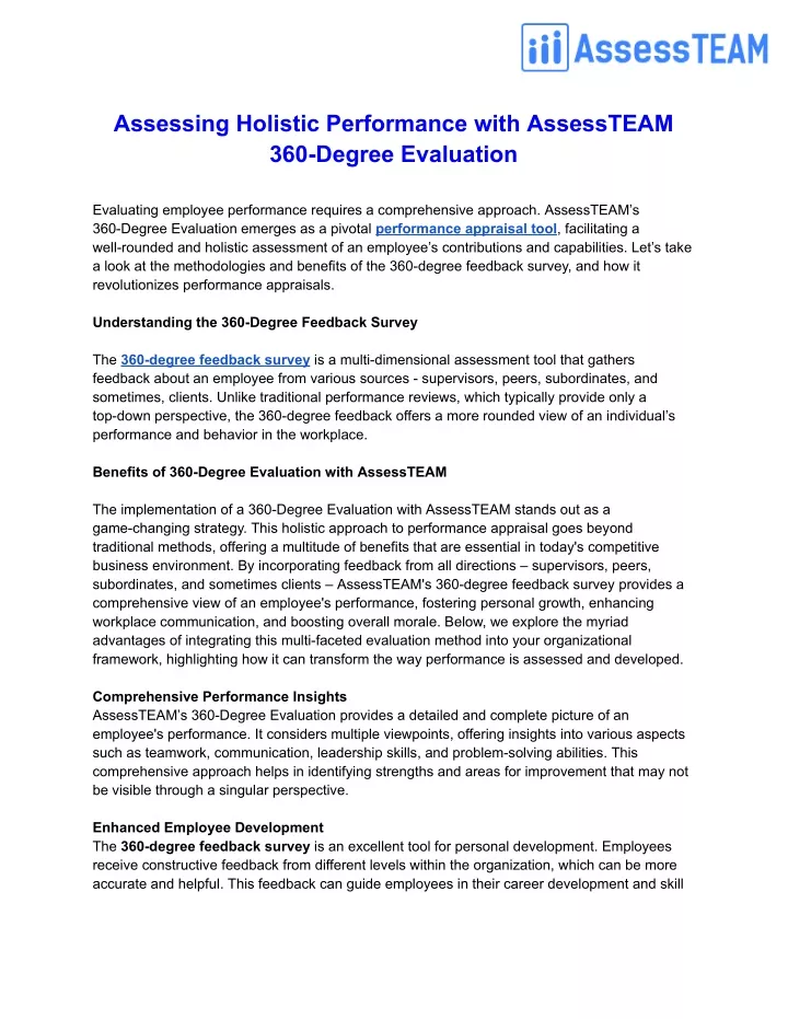 assessing holistic performance with assessteam