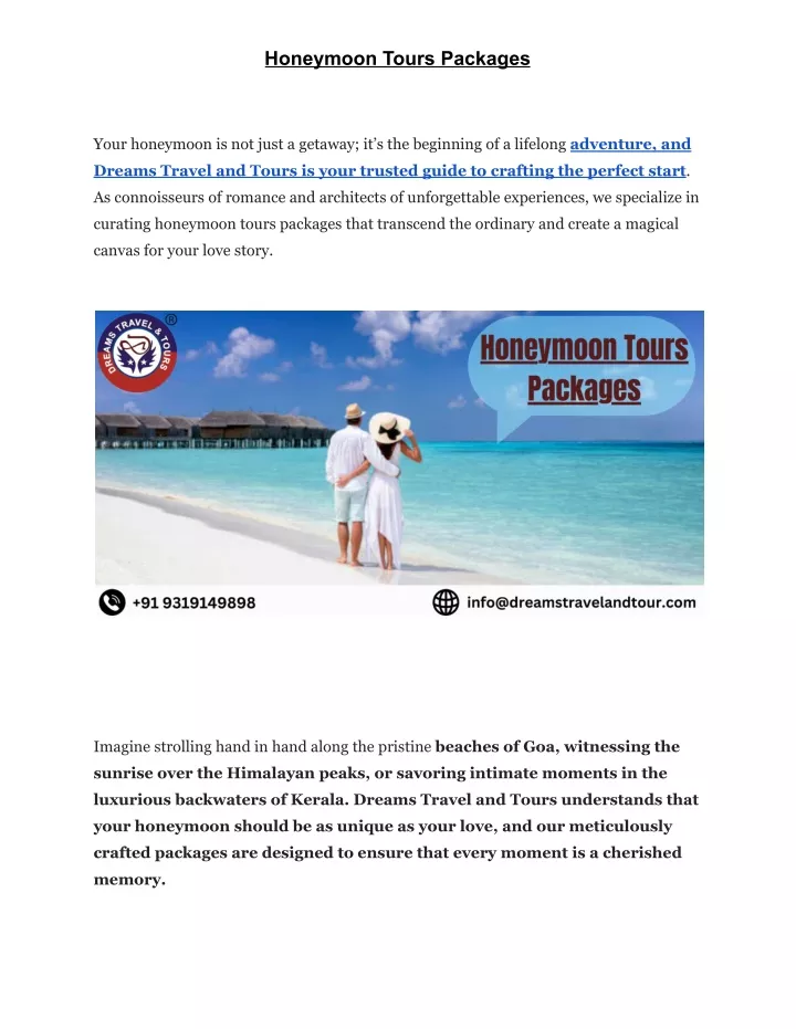 honeymoon tours packages