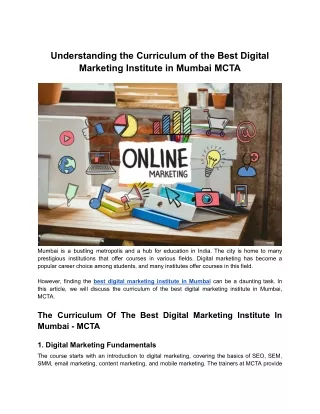 Understanding the Curriculum of the Best Digital Marketing Institute in Mumbai MCTA