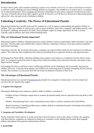 Unlocking Creative Thinking: The Power of Educational Puzzles