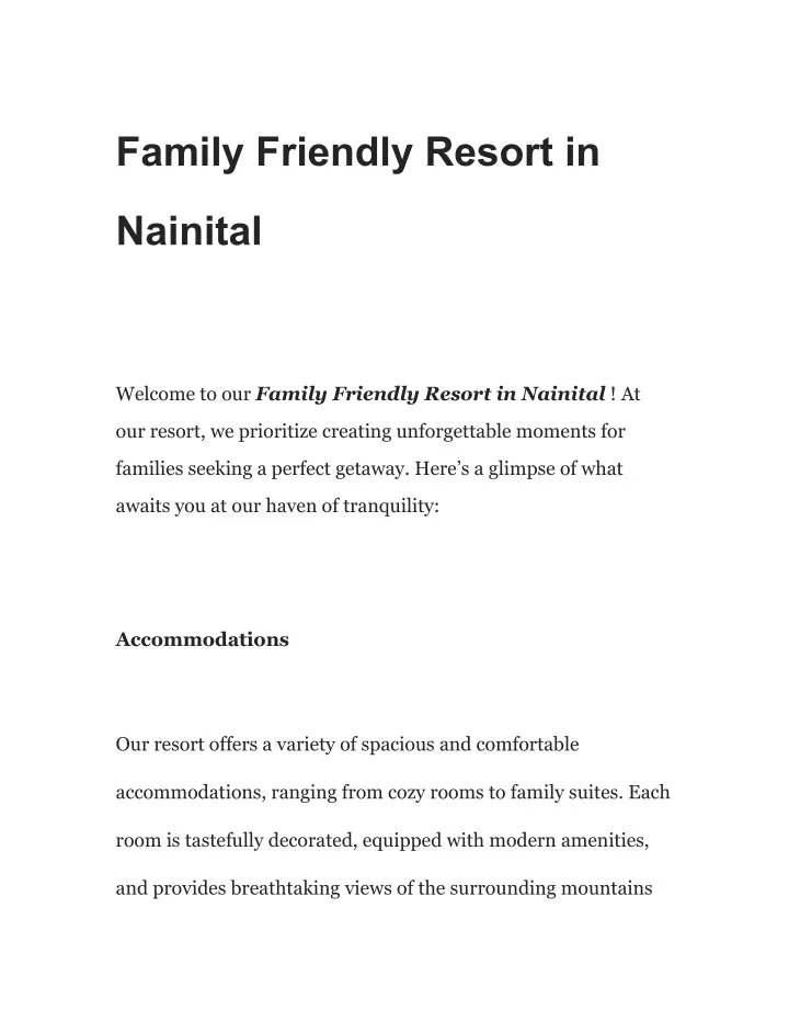 family friendly resort in