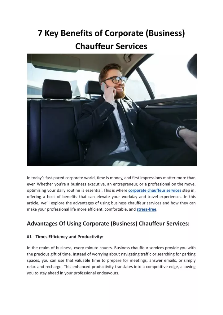 7 key benefits of corporate business chauffeur