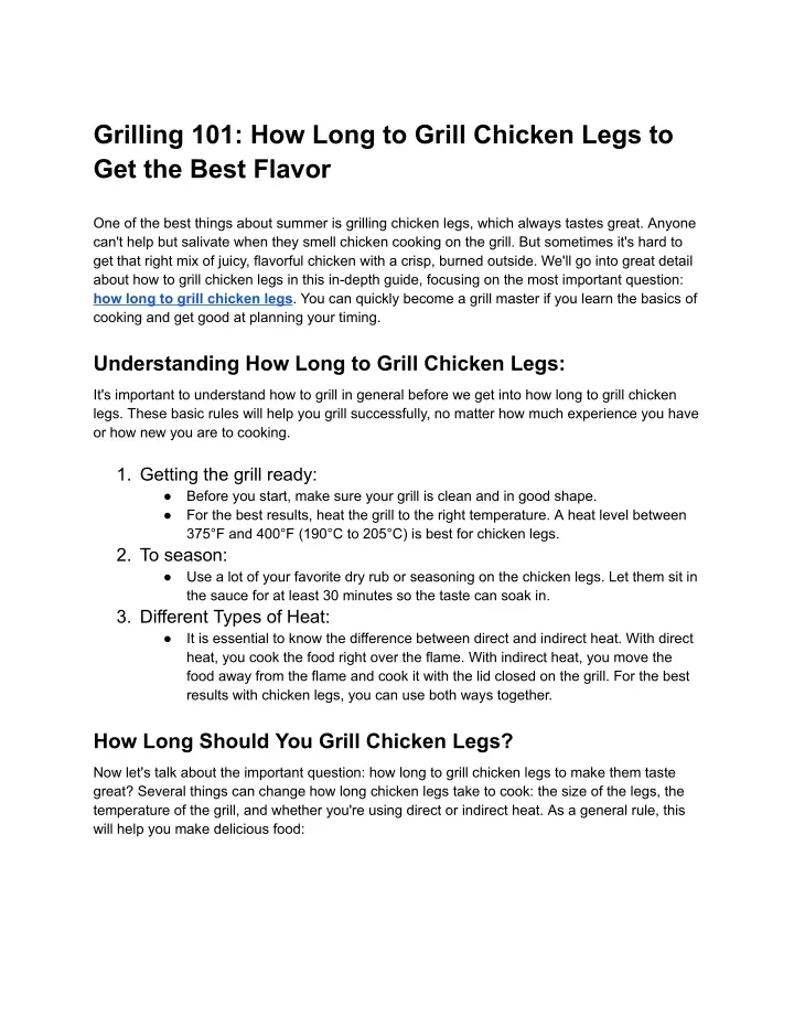 grilling 101 how long to grill chicken legs