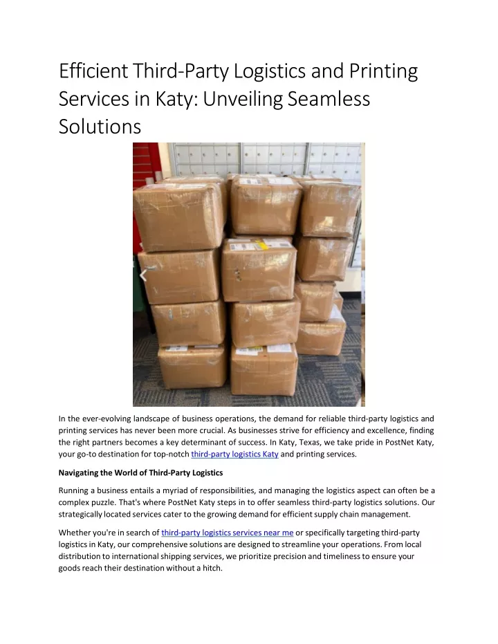 efficient third party logistics and printing services in katy unveiling seamless solutions