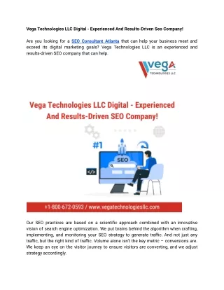 Vega Technologies LLC Digital - Experienced And Results-Driven Seo Company!