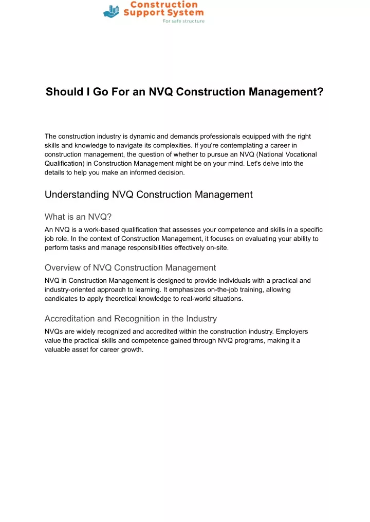 should i go for an nvq construction management