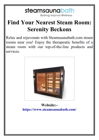 Find Your Nearest Steam Room Serenity Beckons