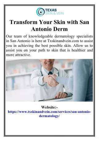 Transform Your Skin with San Antonio Derm